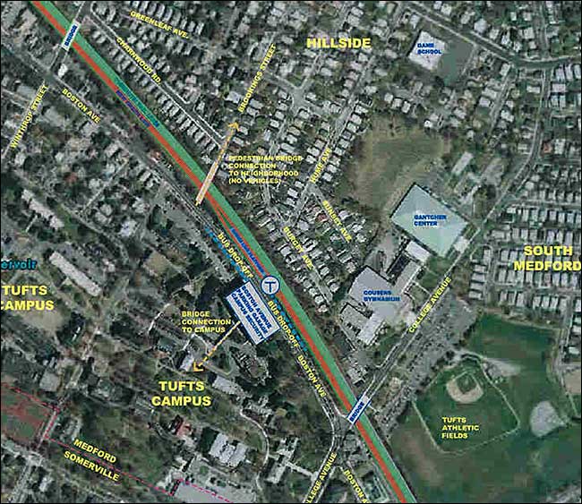 Proposed Mystic River Green Line station map