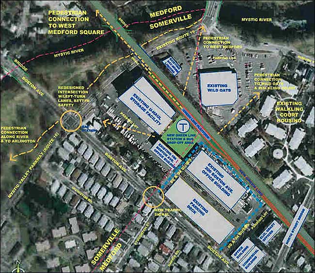 Proposed Tufts/Hillside Green Line station map